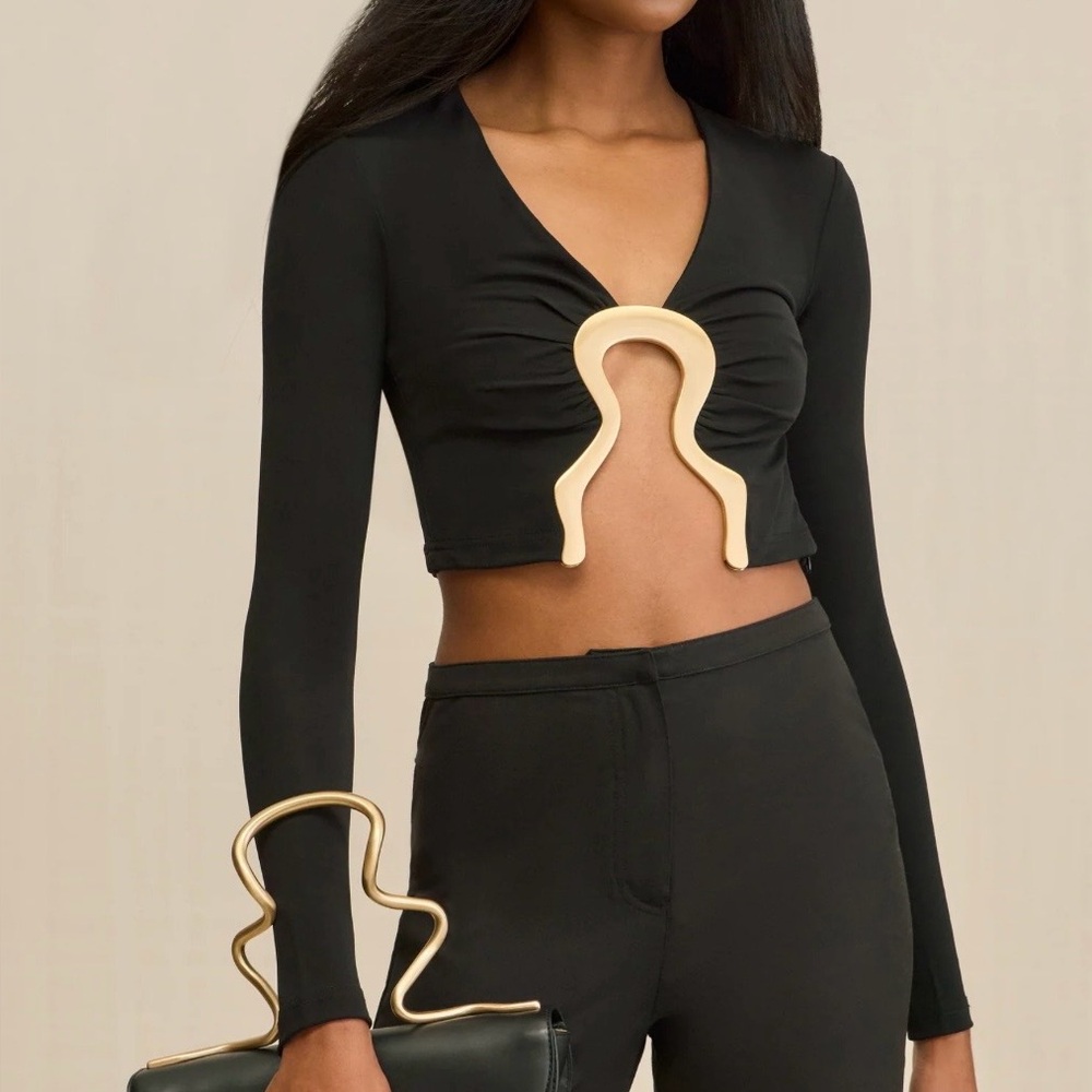 cult gaia Laia top. Beautiful black cropped top with gold detail.